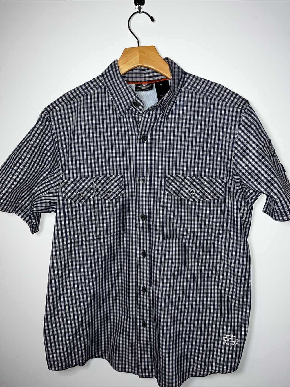 Harley-Davidson Blue and White Gingham Button-Up Shirt